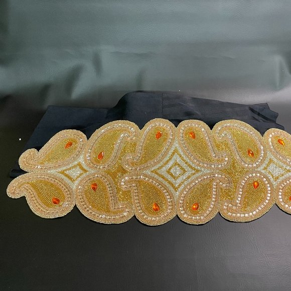 Designer Table Runner Beige, Gold, Silver & Orange Beads Luxury Item 13X36In NIP - Picture 2 of 2